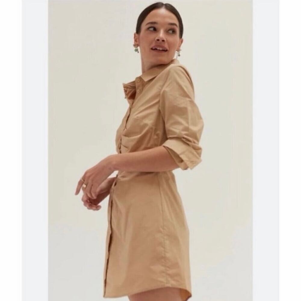 Zara TRF Collection Tan Button Down Utility Shirt Dress Small